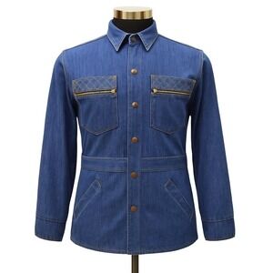 70s Vintage Western Denim Jacket Mens S Quilted Jean Jacket Utility Workwear 60s